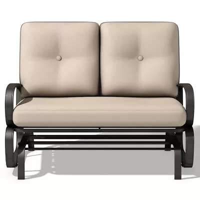 Topbuy Patio Loveseat Bench Steel Frame Furniture Rocking Bench With Cushions • $259.95