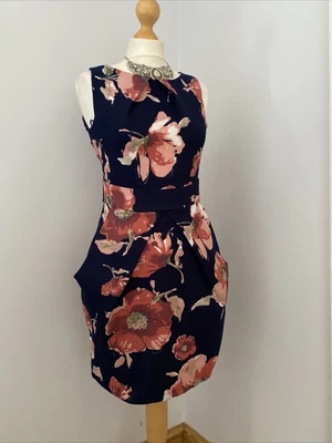 £8 • Buy UK 10 Navy Peplum Summer Floral Dress Dorothy Perkins S Small Apricot Stunning