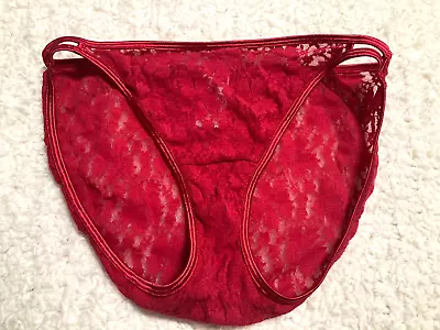 Vanity Fair Vintage Lace String Bikini Panties Stretch Womens Size 8 XL RED • $12.95