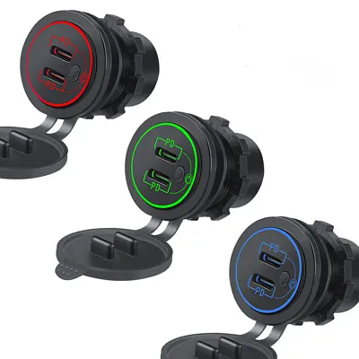 Dual PD Type C USB Charger Socket Car USB C Power Waterproof Charge Socket12-24V • $19.29