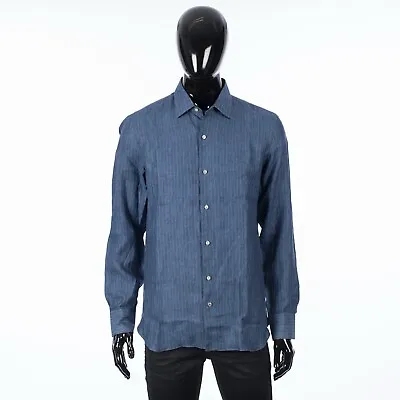 LORO PIANA 650$ Striped Blue Linen Shirt 'Arthur Arizona' • $351