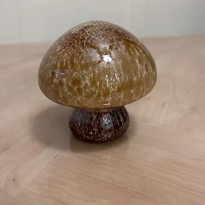 Glass Iridescent Mushroom Decoration Brown Spotted • $34.99