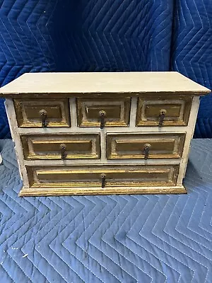 Vintage Jewelry Storage Chest 6 Drawer Antique Gold White Gilt 1950's Box Mini • $68.75