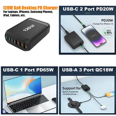 120w GaN USB-C Fast Charging Station 6 Ports PD Type C Charger For IPhone Laptop • $31.99