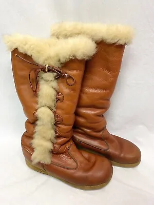 Vintage 1970s BASTIEN Women’s HUSKY Shearling Boots Brown - Size 8.5M Fits Small • $45