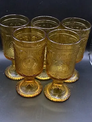 $20 • Buy 5 American Concord Amber Water Goblets Drinking Glasses BROCKWAY 14oz