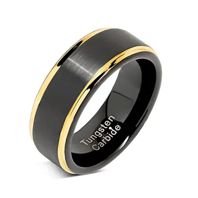 Luxury Fashion Tungsten Carbide Rings Men Wedding Ring Engagement Band Gold Edge • £16.79