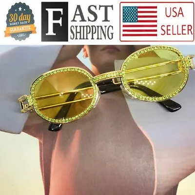 Men's Glasses Sunglasses Hip Hop Iced Retro Diamond Gold Gangster Metal Frame • $16.99