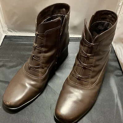 Croft Barrow Vintage 80s Brown Leather Faux Tie Spat Victorian Boots Sz 9.5 M • $39.90