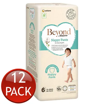 $1125.26 • Buy 12 X Babylove Beyond Nappy Pants Size 6 Junior 15-25Kg Unisex Nappies 26 Pack