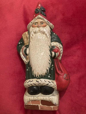 $150 • Buy Vaillancourt Folk Art Father Christmas On Chimney With Toy Bag #336 1990
