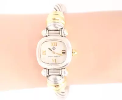 David Yurman Sterling Silver 14K Yellow Gold Mother Of Pearl Cable Bangle Watch • $425