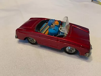 VINTAGE TIN FRICTION CONVERTIBLE Toy CAR With DRIVER Red • $7.99