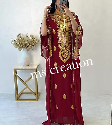 Sale!! Maroon Moroccan Dubai Kaftan Farasha Abaya Wedding Fancy Long Gown Dress • $57.32