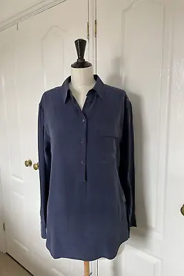£29 • Buy EQUIPMENT Femme Silk Shirt Navy Blue S Fit UK 10 - UK 12