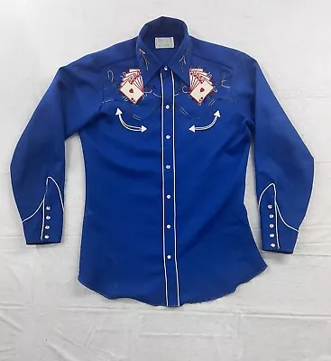 Vtg H Bar C Blue Royal Flush Long Sleeve Shirt Pearl Snap Long Tail Men’s Large • $63.75