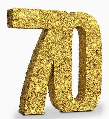 70th Birthday Decorations For Men & Women-Gold Glitter Number-Table Topper Decor • $13