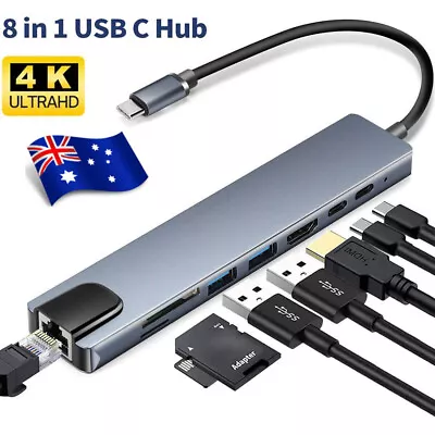 USB C Hub 8 In 1 USB C To HDMI Multiport Dongle Adapter 4K HDMI 3 USB 3.0 Ports • $26.98