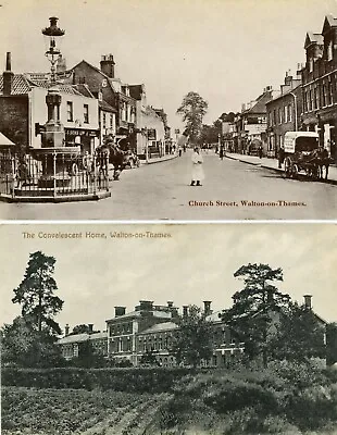 Walton-on-Thames X 2 PC's Church St/Drinking Fountain/Horse & Convalescent Home • £9