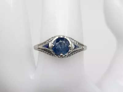 Antique 1920s $5000 1.75ct Natural Ceylon Blue Sapphire Platinum Filigree Ring • $1150