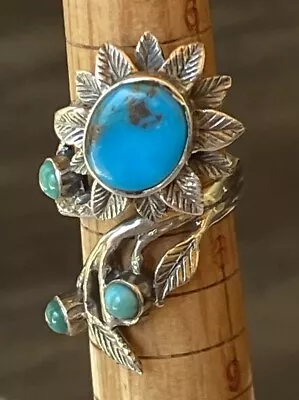 Vintage Native American Navajo Sterling Turquoise Wrap Ring Sz7.5 • $115