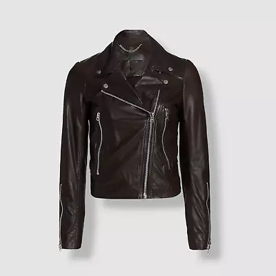 $995 Rag & Bone Women's Brown Mack Leather Moto Jacket Coat Size S • $318.78