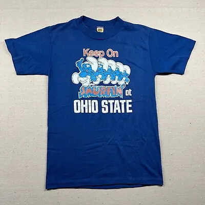 Vintage Ohio State Shirt Adult Medium (XS) Smurfs 1980s Velva Sheen Cartoon Blue • $24.99