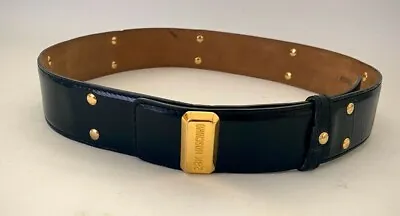 Vintage Moschino By Redwall Gold Buckle Black Leather Belt  • $95