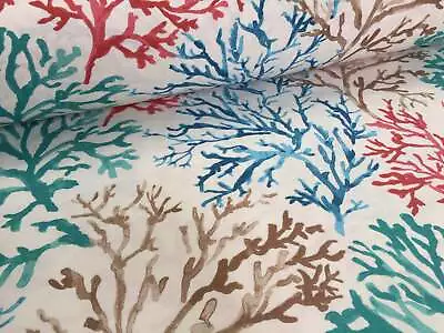 Blue Coral Reef Fabric Curtain Cotton Material Sea Teal Red Corals -140cm Wide • £1.50