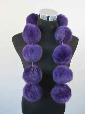 100% Real Rabbit Fur Pom Poms Scarf/neck Cape/ Wrap 5 Color Available   • $13.99