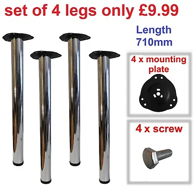 4 Chrome Metal Table Legs Kitchen Breakfast Bar  710mm Fitting Kit Included • £9.99