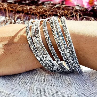 Beautiful 7 Set Of Bangle Solid 925 Sterling Silver Handmade Bangle All Size P33 • $16.93