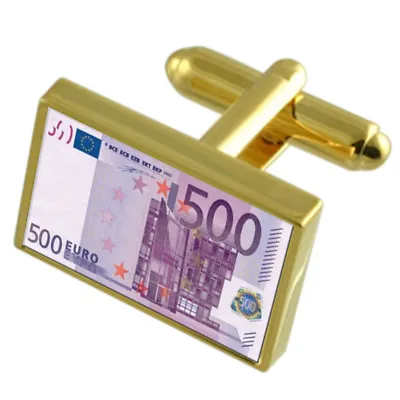 $43.32 • Buy 500 Euro Note Gold-Tone Cufflinks Engraved Message Box
