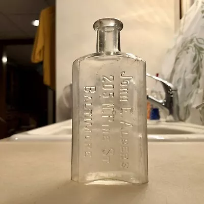 Blown Whiskey Bottle John E Albers 205 N Pine St Baltimore MD 1/2 Pt 1890s Rare • $45.49