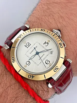 Cartier Pasha 38MM 18k Yellow Gold & Steel Automatic Exhibition Back #2378 Date • $3800
