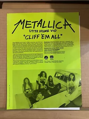 METALLICA Cliff ‘Em All VHS Promo Sheet RARE Cliff Burton James Hetfield 1987 • $199.99