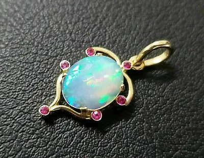 3Ct Oval Opal Ruby Diamond Solitaire Pendant With Chain 14K Yellow Gold Finish • $38.40