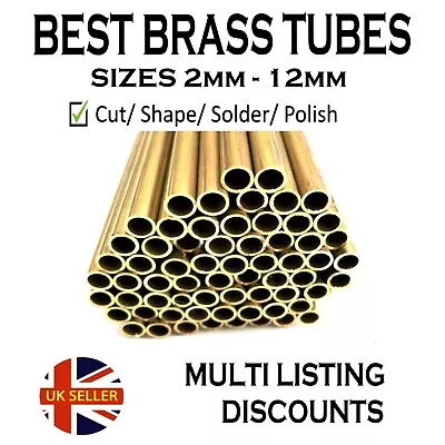 Brass Tube 2mm 3mm 4mm 5mm 6mm 7mm 8mm 9mm 10mm 11mm 12mm 13mm O.D.  X 300mm • £4.75