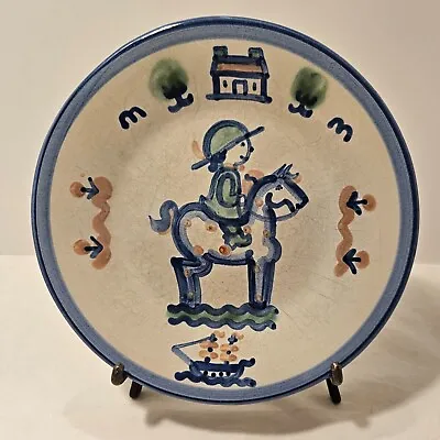 M A Hadley Hand Painted Pottery 9” Plate Boy On Horse +House/Boat/Trees/Flowers • $32.95