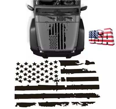 Distressed USA Flag Hood Vinyl Sticker Decal - Any Hood Fits For Jeep Wrangler • $15.03