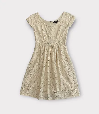 Banana Republic Mad Men Women’s Dress Size 4 Lace Floral Overlay Cream Shimmer • $25.99