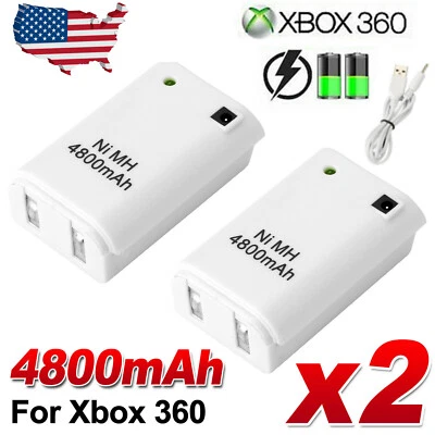 $8.99 • Buy 2x 4800mAh Rechargeable Battery Pack + USB Charger Cable For Xbox 360 Controller