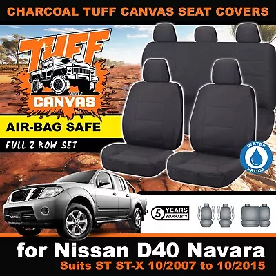 CHARCOAL TUFF Canvas S2 Seat Covers Nissan Navara D40 ST ST-X 10/2007-10/2015 • $215.26