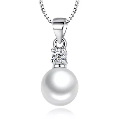 Women Crystal 8mm Pearl 925 Sterling Silver Pendant Necklace Chain Jewelry J129 • $2.55