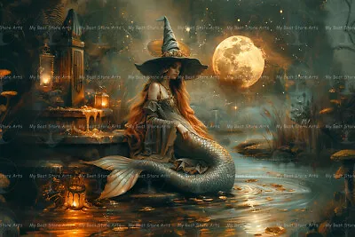 MERMAID WITCH ART PRINT Wall Decor Siren Moon Poster Gothic Cottagecore D346 • $7.95