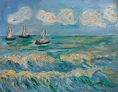 Vincent Van Gogh Hand Signed Post-Impressionism Seascape Oil Painting • $350