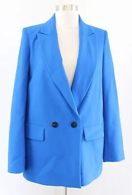 Zara Womens Solid Blue Double Breasted Boyfriend Style Blazer Jacket Size XS • £38.56