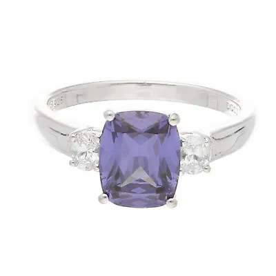 Sterling Silver Simulated Tanzanite Solitaire & Simulated Diamond Ring (Size U) • £39