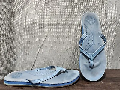 UGG Kayla Women's Sandals Sz 7 Blue Nubuck Leather Casual Flip Flops Thong Flats • $15.99