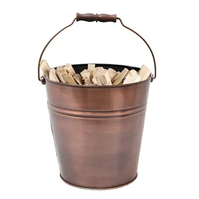 Brushed Copper Kindling Bucket Coal Log Burning Fireside Storage Fire Scuttle • £21.99